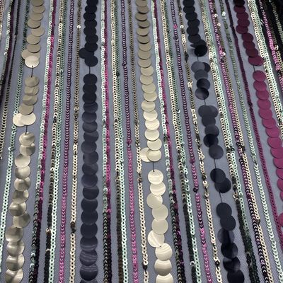 kwaliteit  Elegant QUICK DRY stripe polyester mesh with sequin embroidery fabric for evening dress fabriek